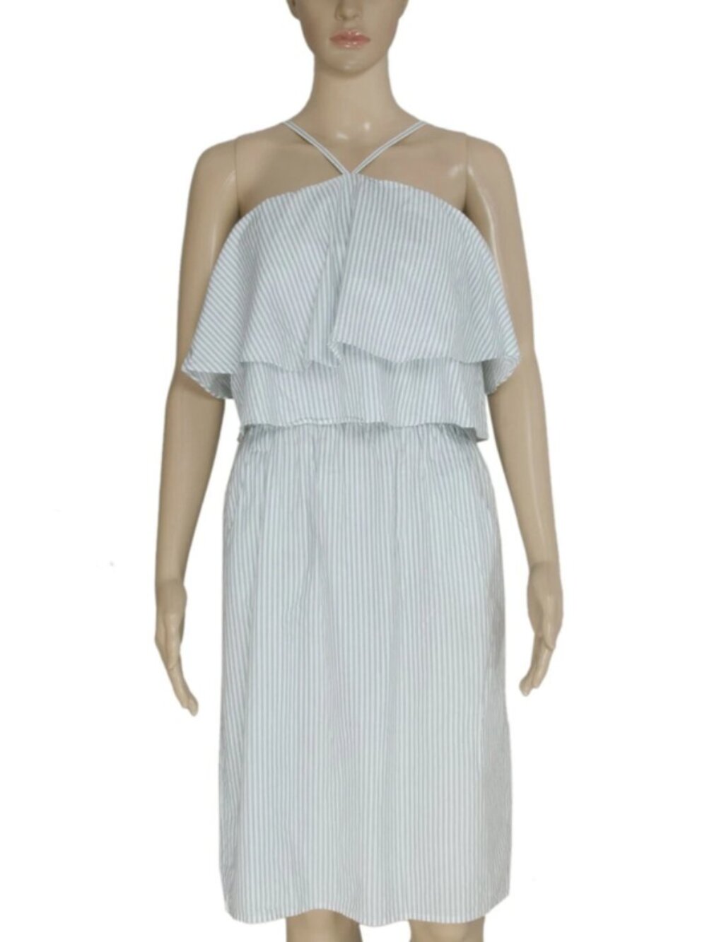 Mango Casual Striped Printed Sleeveless Pocket Blue Tunic Dress S 4